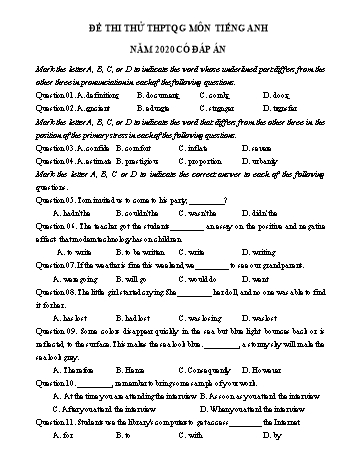 Đề luyện thi THPT Quốc gia môn Tiếng Anh năm 2020 - Đề số 27 (Có đáp án)