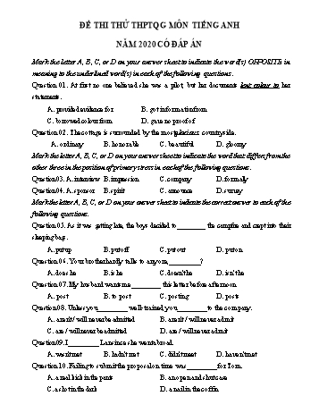 Đề luyện thi THPT Quốc gia môn Tiếng Anh năm 2020 - Đề số 30 (Có đáp án)