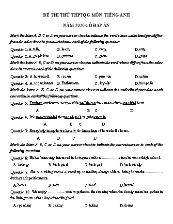 Đề luyện thi THPT Quốc gia môn Tiếng Anh năm 2020 - Đề số 4 (Có đáp án)