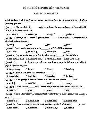 Đề luyện thi THPT Quốc gia môn Tiếng Anh năm 2020 - Đề số 8 (Có đáp án)