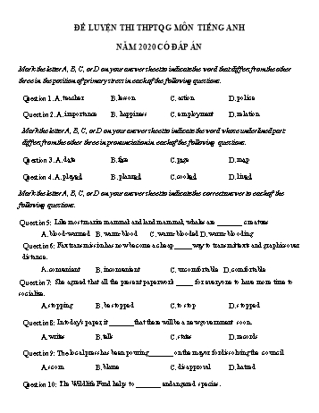 Đề luyện thi Tốt nghiệp THPT môn Tiếng Anh năm 2020 (Có đáp án)