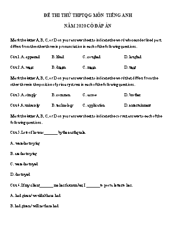 Đề ôn thi THPT Quốc gia môn Tiếng Anh năm 2020 - Đề số 12 (Có đáp án)