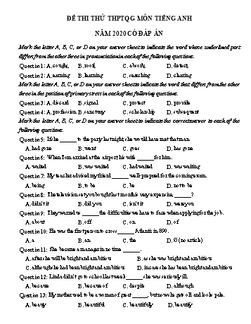 Đề ôn thi THPT Quốc gia môn Tiếng Anh năm 2020 - Đề số 17 (Có đáp án)