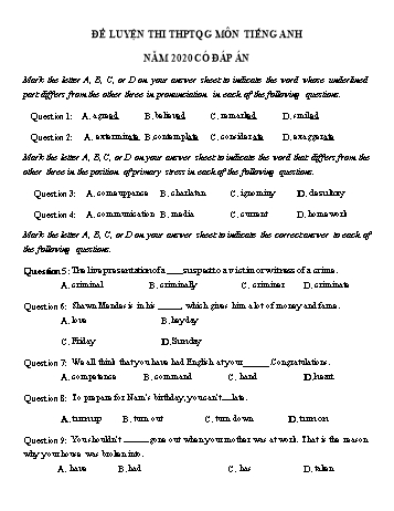 Đề ôn thi THPT Quốc gia môn Tiếng Anh năm 2020 - Đề số 2 (Có đáp án)