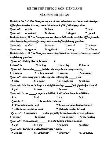 Đề ôn thi THPT Quốc gia môn Tiếng Anh năm 2020 - Đề số 20 (Có đáp án)