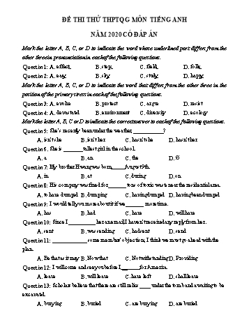 Đề ôn thi THPT Quốc gia môn Tiếng Anh năm 2020 - Đề số 22 (Có đáp án)