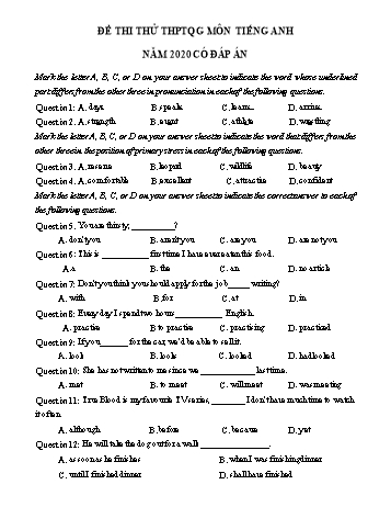 Đề ôn thi THPT Quốc gia môn Tiếng Anh năm 2020 - Đề số 23 (Có đáp án)