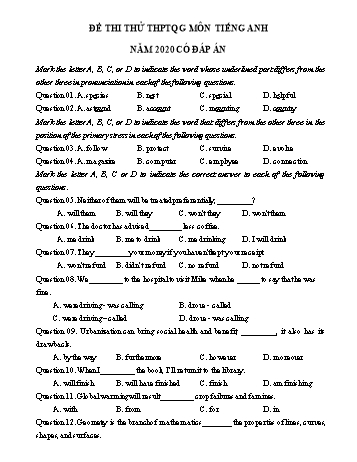 Đề ôn thi THPT Quốc gia môn Tiếng Anh năm 2020 - Đề số 25 (Có đáp án)