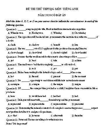 Đề ôn thi THPT Quốc gia môn Tiếng Anh năm 2020 - Đề số 4 (Có đáp án)