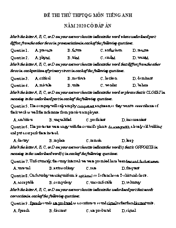 Đề ôn thi THPT Quốc gia môn Tiếng Anh năm 2020 - Đề số 6 (Có đáp án)
