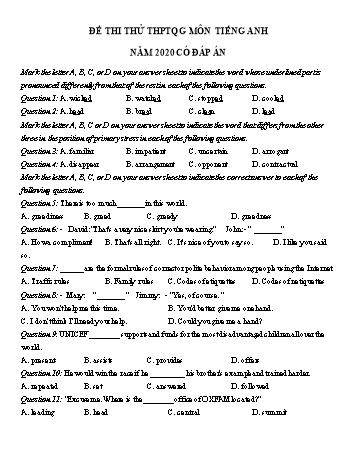 Đề ôn thi THPT Quốc gia môn Tiếng Anh năm 2020 - Đề số 9 (Có đáp án)