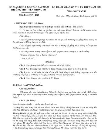 Đề tham khảo ôn thi Tốt nghiệp THPT môn Ngữ văn năm 2020 - Trường THPT Yên Phong số 1 (Có đáp án)