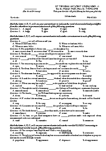 Đề thi khảo sát chất lượng lần 2 môn Tiếng Anh Lớp 12 năm 2023 - Mã đề 001 - Sở GD và ĐT Hải Phòng