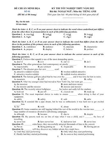 Đề thi minh họa Tốt nghiệp THPT môn Tiếng Anh năm 2022 - Đề số 1
