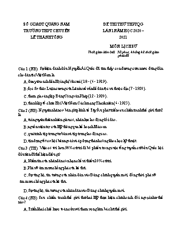 Đề thi thử THPT Quốc gia lần 1 môn Lịch sử - Năm học 2020-2021 - Trường THPT chuyên Lê Thánh Tông (Có đáp án)