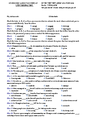 Đề thi thử THPT Quốc gia lần 1 môn Tiếng Anh năm 2020 - Mã đề 402 - Liên trường THPT Nghệ An (Có đáp án)