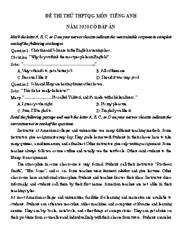 Đề thi thử THPT Quốc gia lần 1 môn Tiếng Anh năm 2020 - Sở GD và ĐT Hưng Yên (Có đáp án)