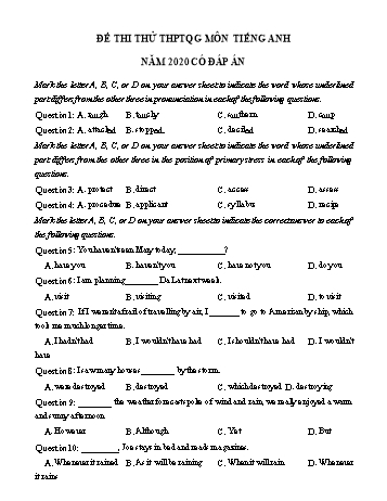 Đề thi thử THPT Quốc gia lần 1 môn Tiếng Anh năm 2020 - Trường THPT chuyên Hùng Vương (Có đáp án)