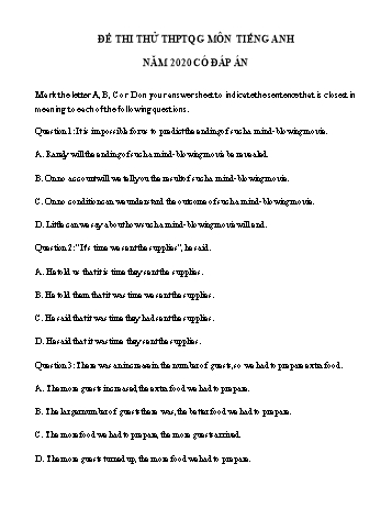 Đề thi thử THPT Quốc gia lần 1 môn Tiếng Anh năm 2020 - Trường THPT chuyên Nguyễn Trãi