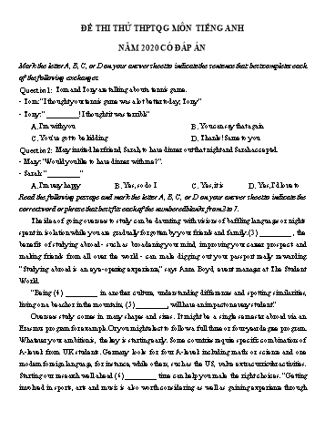 Đề thi thử THPT Quốc gia lần 1 môn Tiếng Anh năm 2020 - Trường THPT chuyên Lào Cai (Có đáp án)