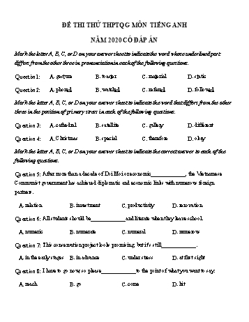 Đề thi thử THPT Quốc gia lần 1 môn Tiếng Anh năm 2020 - Trường THPT Lương Thế Vinh (Có đáp án)