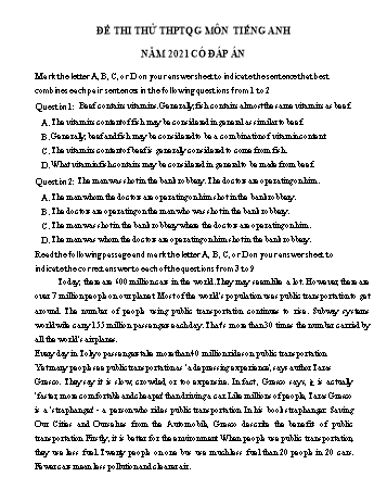 Đề thi thử THPT Quốc gia lần 1 môn Tiếng Anh năm 2021 - Trường THPT Lý Thái Tổ (Có đáp án)