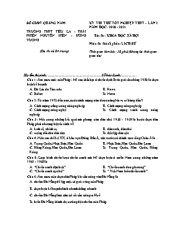 Đề thi thử THPT Quốc gia lần 2 môn Lịch sử - Năm học 2020-2021 - Trường THPT Tiểu La (Có đáp án)
