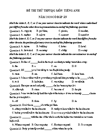 Đề thi thử THPT Quốc gia lần 2 môn Tiếng Anh năm 2020 - Trường THPT Nguyễn Trãi (Có đáp án)