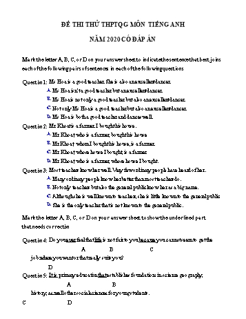 Đề thi thử THPT Quốc gia lần 2 môn Tiếng Anh năm 2020 - Trường THPT Đoàn Thượng (Có đáp án)