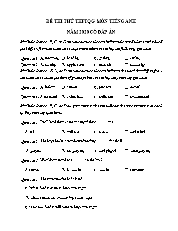 Đề thi thử THPT Quốc gia môn Tiếng Anh năm 2020 (Có đáp án)