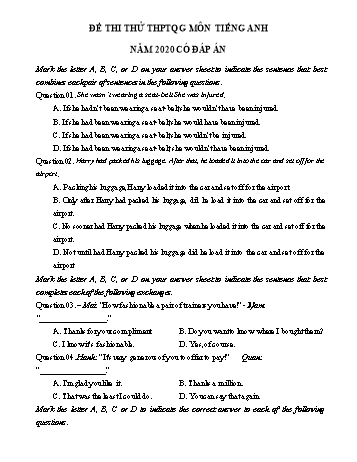 Đề thi thử THPT Quốc gia môn Tiếng Anh năm 2020 - Đề 1 (Có đáp án)