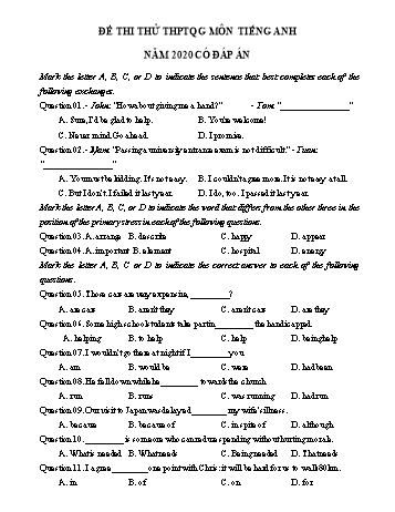 Đề thi thử THPT Quốc gia môn Tiếng Anh năm 2020 - Đề 3 (Có đáp án)