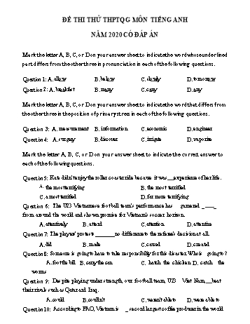 Đề thi thử THPT Quốc gia môn Tiếng Anh năm 2020 - Đề 4 (Có đáp án)