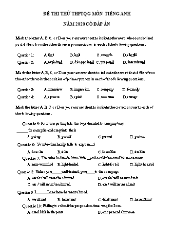 Đề thi thử THPT Quốc gia môn Tiếng Anh năm 2020 - Đề 6 (Có đáp án)