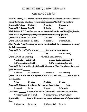 Đề thi thử THPT Quốc gia môn Tiếng Anh năm 2020 - Đề số 10