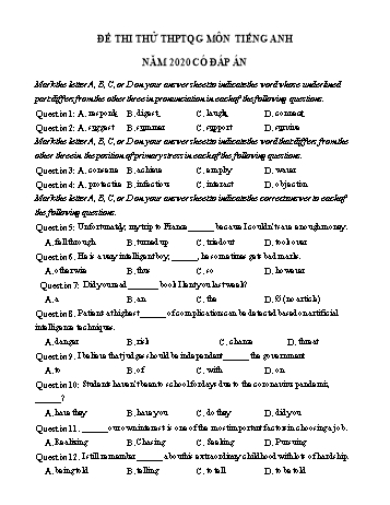 Đề thi thử THPT Quốc gia môn Tiếng Anh năm 2020 - Đề số 2 (Có đáp án)