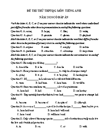 Đề thi thử THPT Quốc gia môn Tiếng Anh năm 2020 - Đề số 3