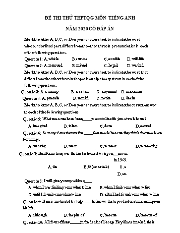 Đề thi thử THPT Quốc gia môn Tiếng Anh năm 2020 - Đề số 4 (Có đáp án)