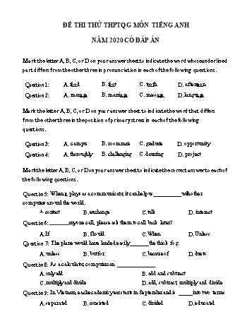 Đề thi thử THPT Quốc gia môn Tiếng Anh năm 2020 - Đề số 5 (Có đáp án)