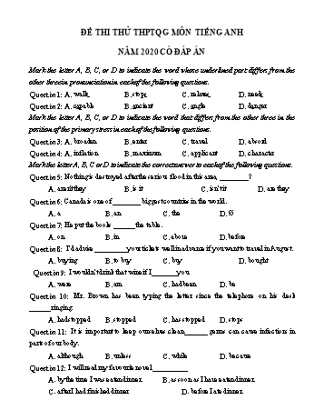 Đề thi thử THPT Quốc gia môn Tiếng Anh năm 2020 - Đề số 6 (Có đáp án)