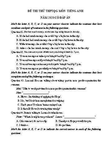 Đề thi thử THPT Quốc gia môn Tiếng Anh năm 2020 - Đề số 7