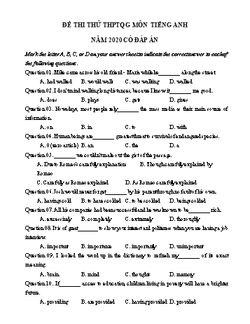 Đề thi thử THPT Quốc gia môn Tiếng Anh năm 2020 - Đề số 9