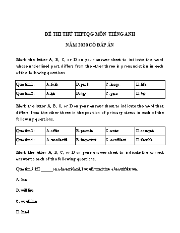 Đề thi thử THPT Quốc gia môn Tiếng Anh năm 2020 - Trường THPT chuyên Lê Quý Đôn (Có đáp án)