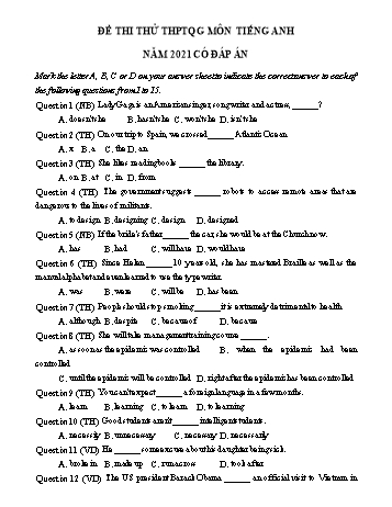 Đề thi thử THPT Quốc gia môn Tiếng Anh năm 2021 - Đề số 11 (Có đáp án)