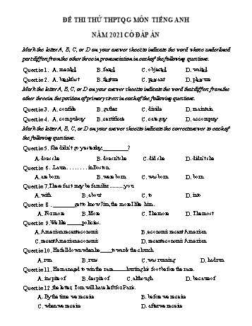 Đề thi thử THPT Quốc gia môn Tiếng Anh năm 2021 - Đề số 9 (Có đáp án)