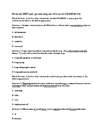 Đề thi thử THPT Quốc gia môn Tiếng Anh năm 2021 - Sở GD và ĐT Hà Nội (Có đáp án)