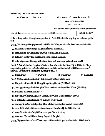 Đề thi thử Tốt nghiệp THPT lần 1 môn Lịch sử - Mã đề 207 - Năm học 2020-2021 - Trường THPT Tiên Du 1 (Có đáp án)