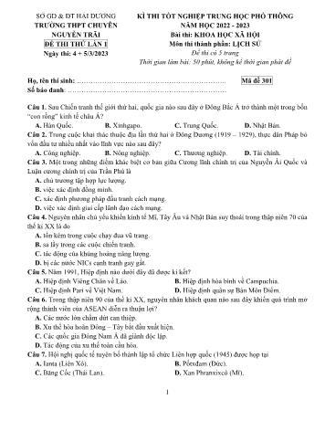 Đề thi thử Tốt nghiệp THPT lần 1 môn Lịch sử - Mã đề 301 - Năm học 2022-2023 - Trường THPT chuyên Nguyễn Trãi (Có đáp án)