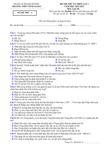 Đề thi thử Tốt nghiệp THPT lần 1 môn Lịch sử - Mã đề A - Năm học 2022-2023 - Trường THPT Ninh Giang (Có đáp án)