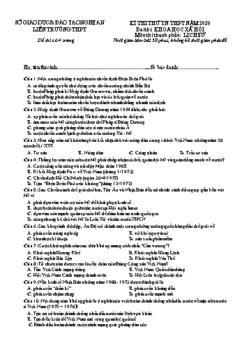 Đề thi thử Tốt nghiệp THPT lần 1 môn Lịch sử năm 2020 - Sở GD và ĐT Nghệ An
